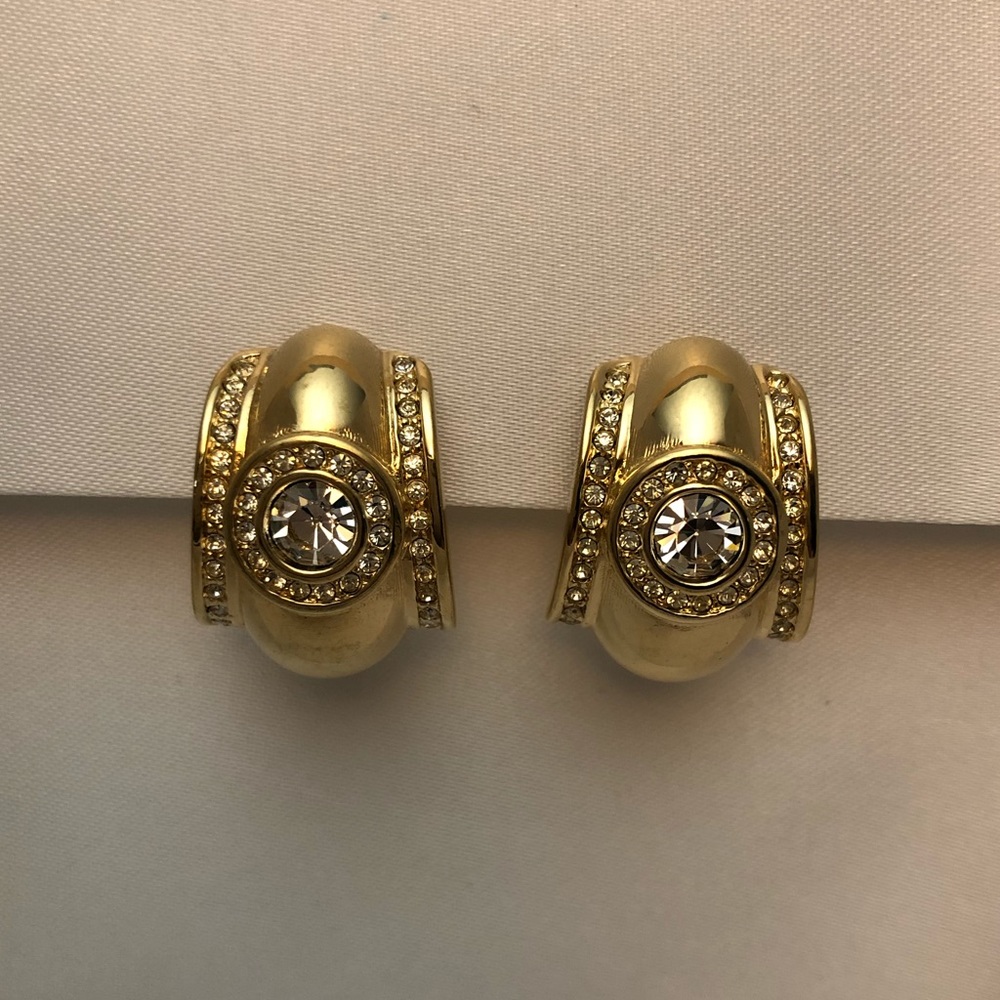 Vintage Swarovski Clip On Earrings - Gold